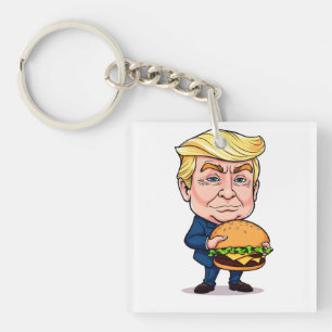 Porte-clés Funny Donald Trump Cartoon with Giant Burger