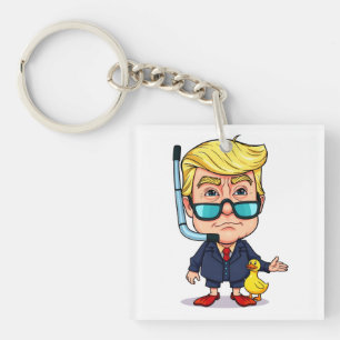 Porte-clés Funny Donald Trump Snorkel Cartoon with Rubber Duc
