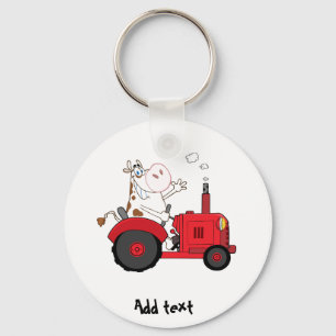 Porte-clés Funny Farm Cow sur tracteur personnalisé