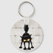 Porte-clés Funny Fierce Black Cat Cartoon  (Recto)