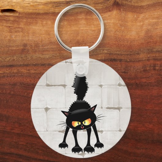 Porte-clés Funny Fierce Black Cat Cartoon  (Recto)