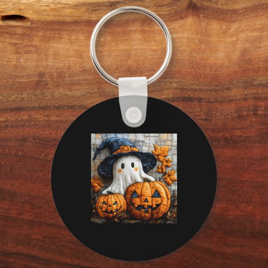 Porte-clés Funny Ghost Pumpkin Cute Halloween Patchwork Art (Recto)
