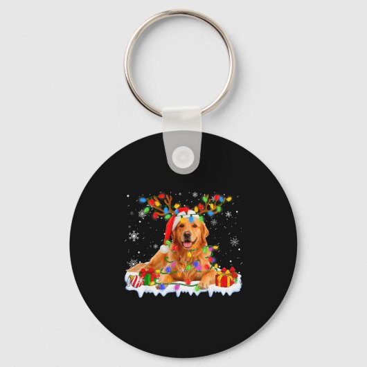 Porte-clés Funny Golden Retriever Christmas Santa Hat Reindee (Recto)
