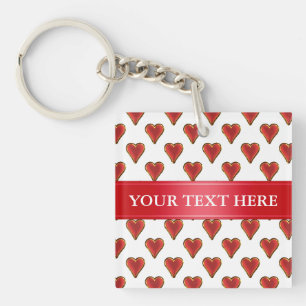 Porte-clés Funny Heart Pattern gold red + your backgr. &