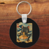 Porte-clés Funny Kawaii Black Cat Ramen Noodle Bowl Japanese  (Recto)