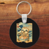 Porte-clés Funny Kawaii Sloth Ramen Noodle Bowl Japanese Wave (Recto)