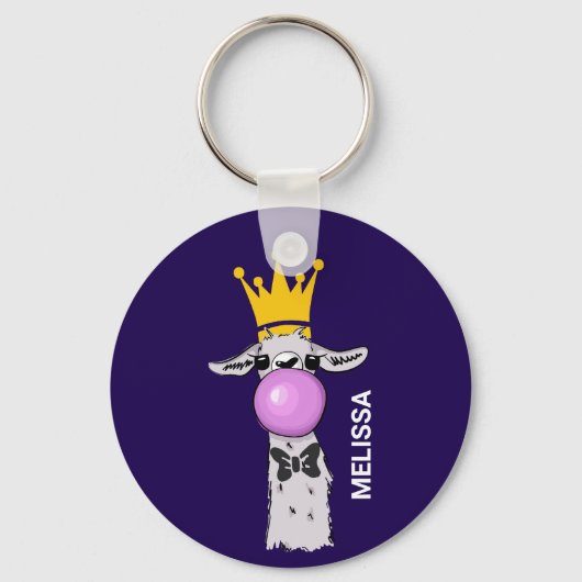 Porte-clés Funny Llama Illustration Blowing a Pink Bubble (Recto)