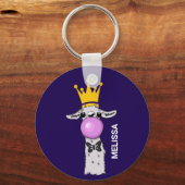 Porte-clés Funny Llama Illustration Blowing a Pink Bubble (Recto)