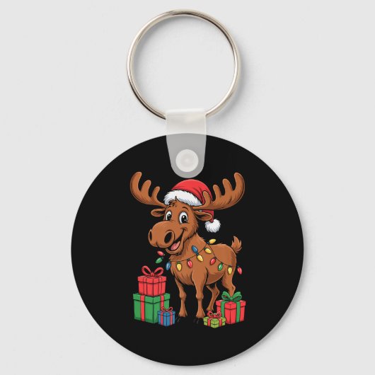 Porte-clés Funny Moose Santa Hat Animals Lovers Ugly Christma (Recto)