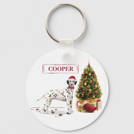 Porte-clés Funny Noël Dalmatien Chien et Arbre (Recto)