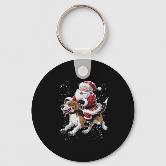 Porte-clés Funny Père Noël équitation Chien Beagle Noël Pour (Recto)