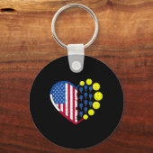 Porte-clés Funny Pickleball Ball avec American Flag Heart 4e (Recto)