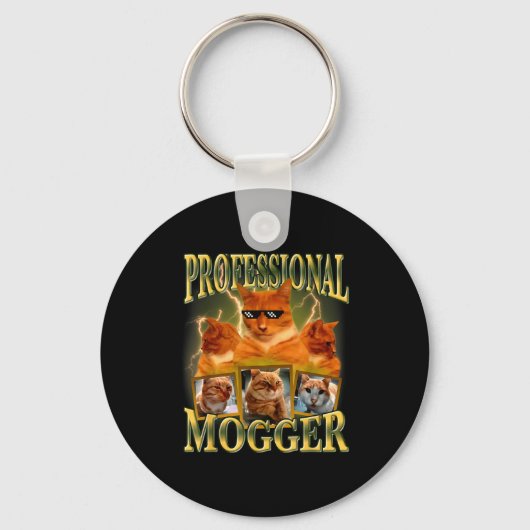 Porte-clés Funny Professional Mogger Cat Meme Mewing Looksmax (Recto)