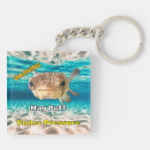 Porte-clés Funny Puffer Fish Warning: May Puff Under Pressure (Dos)