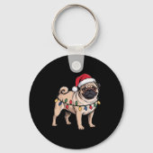Porte-clés Funny Pug Christmas Santa Hat Xmas Lights (Recto)