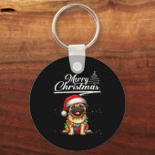 Porte-clés Funny Pug Dog Christmas Lights Santa Hat Candy Can (Recto)
