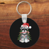 Porte-clés Funny Puppy Dog Christmas Holiday With Candy Cane (Recto)