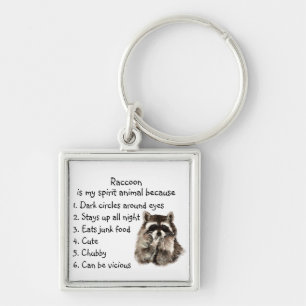 Porte-clés Funny Raccoon Spirit Animal Humor Cute Watercolor