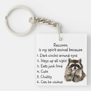Porte-clés Funny Raccoon Spirit Animal Humour mignon Aquarell