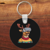 Porte-clés Funny Reindeer In Christmas Sweater And Vr Headset (Recto)