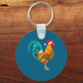 Porte-clés Funny Rooster Chicken Santa Christmas Lights Farme (Recto)