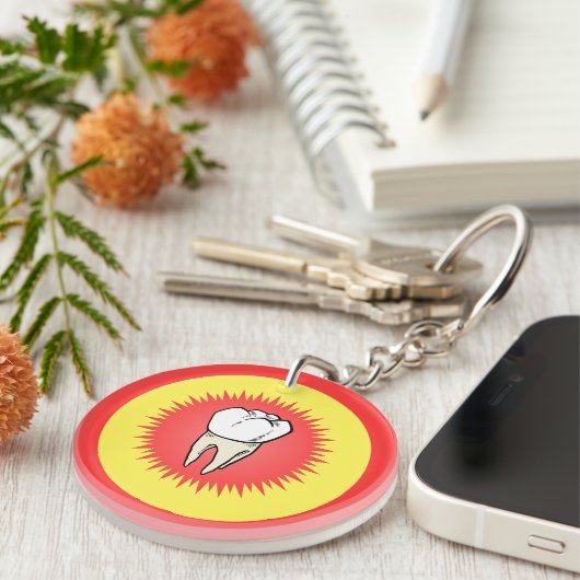 Porte-clés Funny Rouge Blanc Jaune Extrait Molaire Starburst (Devant Droit)
