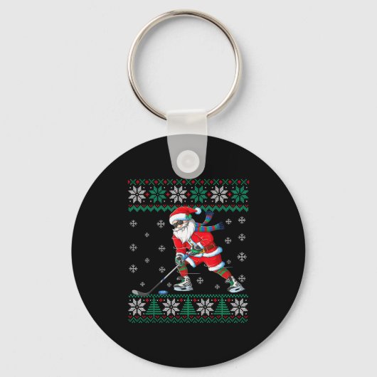 Porte-clés Funny Santa Claus Christmas Ice Hockey Ugly Sweate (Recto)