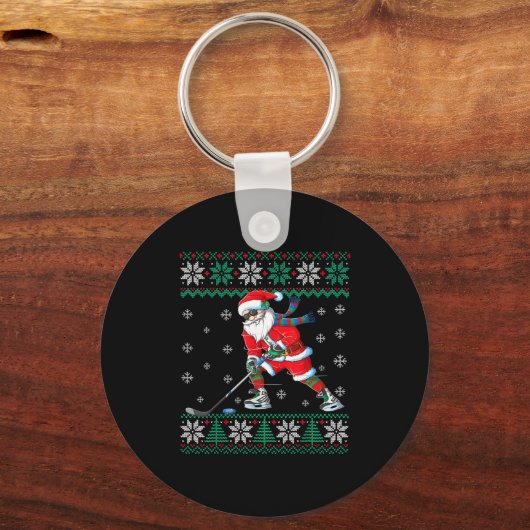 Porte-clés Funny Santa Claus Christmas Ice Hockey Ugly Sweate (Recto)