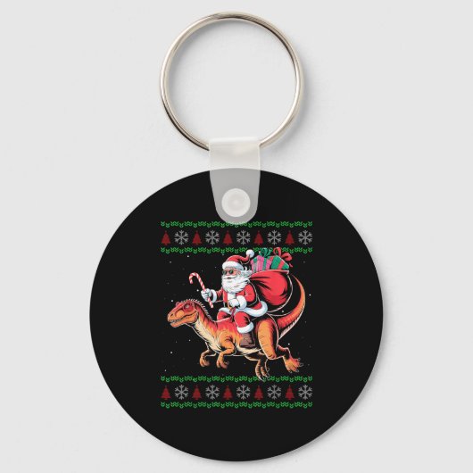 Porte-clés Funny Santa Riding Dinosaur Animal Ugly Christmas (Recto)
