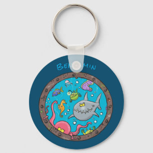 Porte-clés Funny sea creatures underwater cartoon drawing