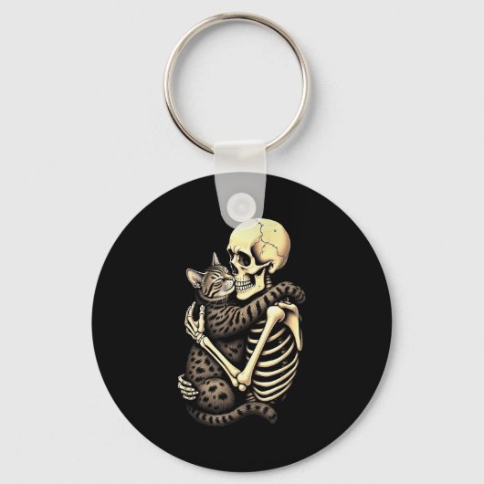Porte-clés Funny Skeleton Hugging Cat Halloween Cat Lover Mom (Recto)