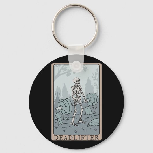 Porte-clés Funny Skeleton Tarot Card Deadlifter Bodybuilding (Recto)