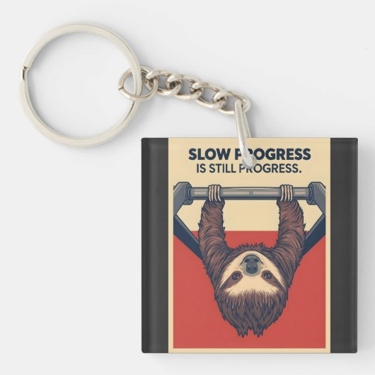 Porte-clés Funny Sloth Gym Motivation Poster - Slow Progress (Devant)
