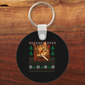 Porte-clés Funny Smoking Cat Meme Christmas Ugly  (Recto)