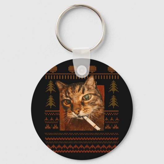 Porte-clés Funny Smoking Cat Meme Christmas Ugly For Men Wome (Recto)