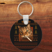 Porte-clés Funny Smoking Cat Meme Christmas Ugly For Men Wome (Recto)