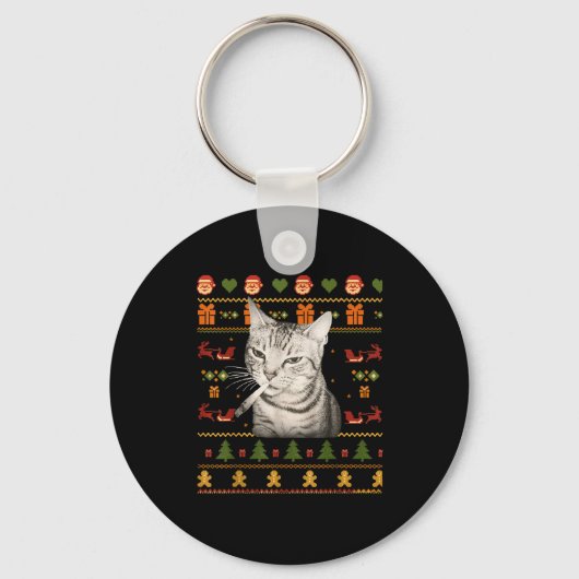 Porte-clés Funny Smoking Cat Meme Christmas Ugly Sweaters For (Recto)