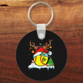 Porte-clés Funny Softball Christmas Reindeer Santa Hat Lights (Recto)