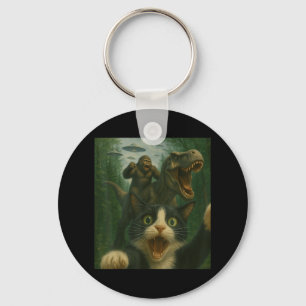 Porte-clés Funny Surprised Chat effrayé Selfie T-rex Dinosaur