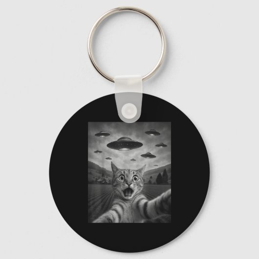 Porte-clés Funny Surprised Ed Cat Selfie With Alien Ufo Cat U (Recto)