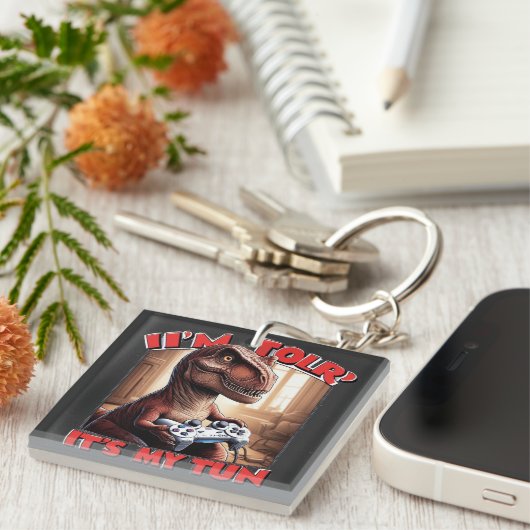 Porte-clés Funny T-Rex Gamer Quote Design (Devant Droit)