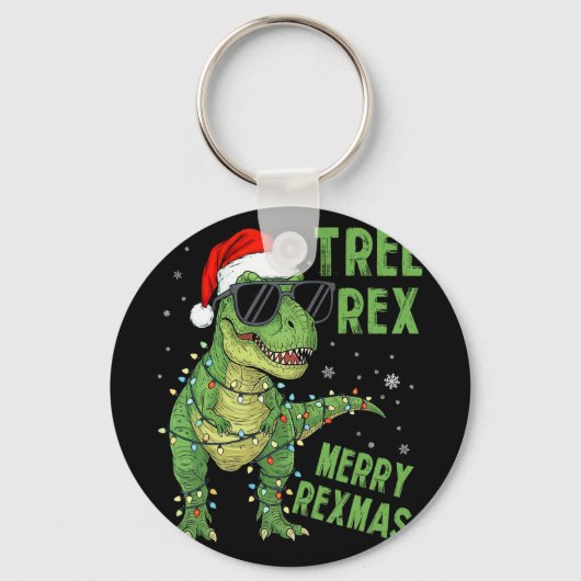 Porte-clés Funny Tree Rex Christmas Dinosaur Santa Hat Lights (Recto)