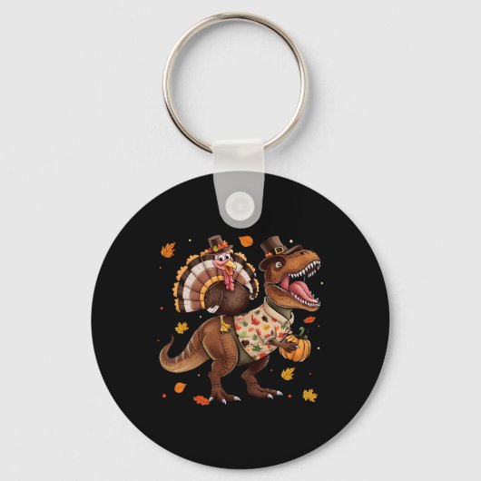 Porte-clés Funny Turkey Riding Dinosaur T Rex Thanksgiving Bo (Recto)