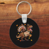 Porte-clés Funny Turkey Riding Dinosaur T Rex Thanksgiving Bo (Recto)