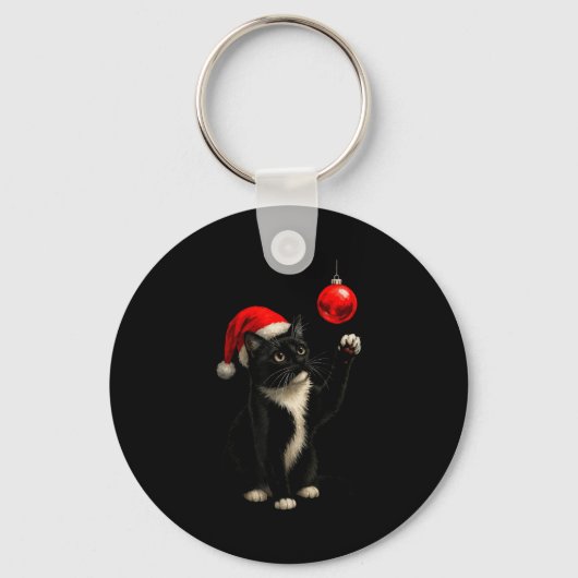 Porte-clés Funny Tuxedo Bauble Cat Santa Hat Red Xmas Christm (Recto)