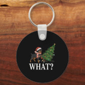 Porte-clés Funny Xmas Rottweiler Poussant l'arbre de Noël (Recto)