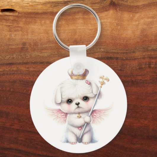 Porte-clés Furry Joy : Angel Wing Maltese Chig Puppy Cadeau (Recto)