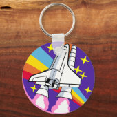 Porte-clés fusée arc-en-ciel rose badge (Recto)