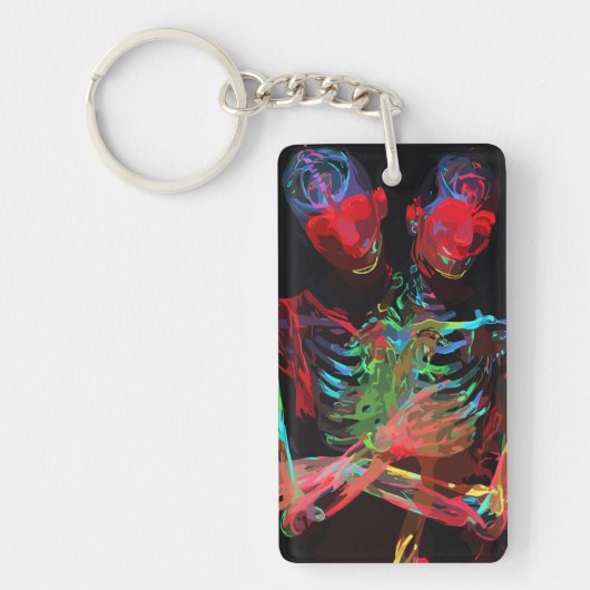 Porte-clés Fusion d'art à l'étreinte de squelette néon (Devant)