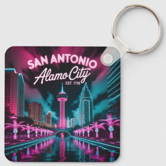 Porte-clés Futuristic Neon Cyberpunk San Antonio Texas Skylin